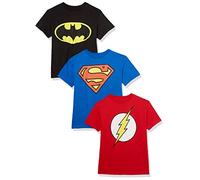 DC Comics Batman, Superman, The Flash - Set of 3 Logo T-Shirts Unisex Kids T-Shirt, Black, Red, Royal Blue, 5T