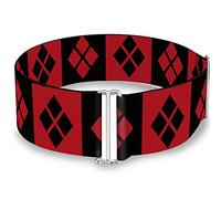 DC Comics Belt, Cinch Belt Harley Quinn Diamond Blocks Red Black Red, 3.0 Inch Wide, Adjustable, Marled Quinn Diamond Blocks Red, 23 to 42 Inch