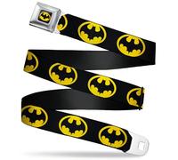 DC Comics Belt, Seatbelt Buckle Belt, Batman 1989 Logo Black Yellow, Adjustable, Black, 1.5" Wide - Fits Pant Size 32-52