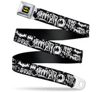 DC Comics Belt, Seatbelt Buckle Belt, Batman Gotham City Graffiti Collage Black White, Adjustable, Black, 1.0" Wide - Fits Pant Size 20-36