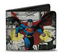 DC Comics Bi-Fold Wallet with Standard Billfold and Card Slots, Superman B-Movie Comic Book Panels Poses, Vegan Leather, Yellow, 4.0" x 3.5", Casual