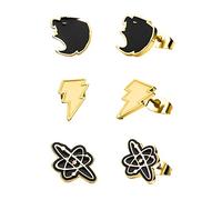 DC Comics Black ADAM 3 Pairs Stud Earrings Set - Officially Licensed Warner Bros. Stainless Steel Premium Quality Enamel Stud Earrings
