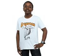 DC Comics Boy's Aquaman Mono Action Pose T-Shirt in White | Size: 7-8 Years DC Comics White 7-8 Years