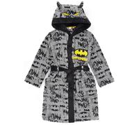 DC Comics Boy's Batman Stylised All-Over Print Logo Body & 3D Hood Bathrobe in Grey | Size: 8-9 Years DC Comics Grey 8-9 Years