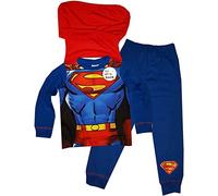 DC Comics Boys Superman Pyjamas with Detachable Cape, Superhero Novelty Pyjamas for Kids Age 7-8 Years Blue