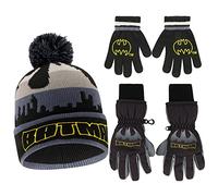 DC Comics Boys' Winter Hat with Knit Insulated Ski Glove, Batman 3-Piece Set, Ages 4-7 Beanie, Age (Pack of 3)