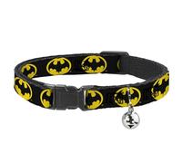 DC Comics Breakaway Cat Collar With Bell, Plastic Clip, Easy Adjustable, Batman 1989 Logo Black Yellow, 8.5 to 12 Inches 0.5 Inch Wide