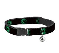 DC Comics Breakaway Cat Collar With Bell, Plastic Clip, Easy Adjustable, DC League of Super Pets Green Lantern Logo Black Green, 8.5 to 12 Inches 0.5 Inch Wide