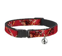 DC Comics Breakaway Cat Collar With Bell, Plastic Clip, Easy Adjustable, The Flash 2023 Pose Close Ups Reds, 8.5 to 12 Inches 0.5 Inch Wide