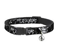 DC Comics Breakaway Cat Collar With Bell, Plastic Clip, Easy Adjustable, The Joker Smiling Eyes Sketch Close Up Black White, 8.5 to 12 Inches 0.5 Inch Wide