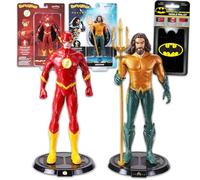 DC Comics Collectible Figures Set - Bundle with Flash and Aquaman Action Figures Plus Batman Mobile Wallet | 7" Flash and Aquaman Bendy Figure Toys