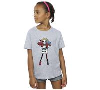 DC Comics Girl's Harley Quinn Standing Pose Cotton T-Shirt in Grey | Size: 3-4 Years DC Comics Grey 3-4 Years