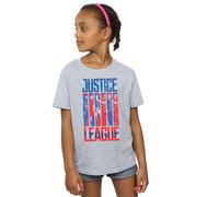 DC Comics Girl's Justice League Movie Team Flag Cotton T-Shirt in Grey | Size: 9 Years DC Comics Grey 9 Years