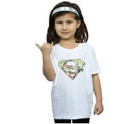 DC Comics Girl's Supergirl Floral Shield Cotton T-Shirt in White | Size: 3-4 Years DC Comics White 3-4 Years