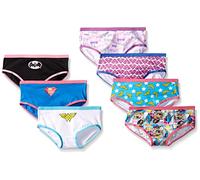 DC Comics Girls' Superhero Underwear with Wonder Woman, Batman, Superman Comic Prints Sizes 4, 6, 8, 10 Briefs, 7-Pack Justice League Logo Hipster, 8 (Pack of 7)