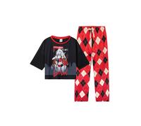 DC Comics Harley Quinn Womens Long Pyjama Set, Soft Breathable Loungewear - Gifts for Women (Black/Red, XL)