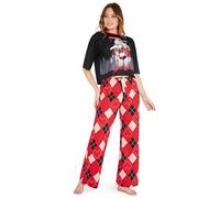 DC Comics Harley Quinn Womens Long Pyjama Set, Soft Breathable Loungewear - Gifts for Women (Black/Red, S)