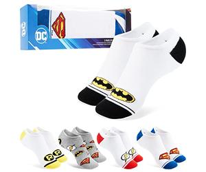 DC Comics Invisible Socks Men - Pack of 5 Summer No Show Socks Men, Teenagers Batman Superman Size 8-11 Trainer Socks (White, 7.5-11.5 UK)
