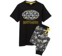 DC Comics Mens Black Camo Logo Short Sleeve Long Leg Pyjama Set - Medium