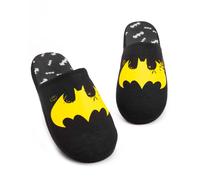 DC Comics Batman Slippers for Men | Adults Dark Knight Yellow Logo Black House Shoes | Superhero Merchandise for Him 9-10 UK