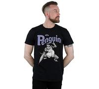 DC Comics Men's Penguin Mono Action Pose T-Shirt Black X-Large