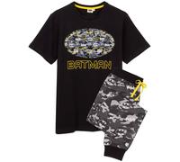 DC Comics Batman Pyjamas For Men | Short OR Long Leg Bottom Options Camo PJS | Adults Superhero Black T-Shirt & Adjustable Drawstring Loungepants Gift