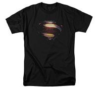 DC Comics Men's Superman Man of Steel Grungy Shield T-Shirt, Black, Large