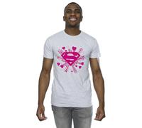 DC Comics Men's Superman Pink Hearts & Stars Logo T-Shirt in Grey | Size: XL DC Comics Grey XL