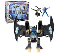 DC Comics, Metal Force Transforming Batwing, 2-in-1 Playset, Includes Batman and Superman Figures, with Projectiles and Character Cards, Kids’ Toy for Boys and Girls Aged 4+