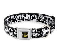 DC Comics Pet Collar, Dog Collar Metal Seatbelt Buckle, Batman Gotham City Graffiti Collage Black White, 9.5 to 13 Inches 1.0 Inch Wide