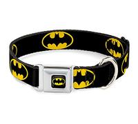 DC Comics Pet Collar, Dog Collar Metal Seatbelt Buckle, Batman Shield Black Yellow, 15 to 24 Inches 1.0 Inch Wide
