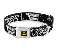 DC Comics Pet Collar, Dog Collar Metal Seatbelt Buckle, The Joker Smiling Eyes Sketch Close Up Black White, 9.5 to 13 Inches 1.0 Inch Wide