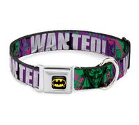 DC Comics Pet Collar, Dog Collar Metal Seatbelt Buckle, The Joker Wanted Smiling Pose and Graffiti Purples Greens, 9.5 to 13 Inches 1.0 Inch Wide