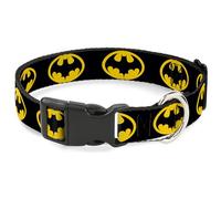 DC Comics Pet Collar, Dog Collar Plastic Buckle, Batman 1989 Logo Black Yellow, 16 to 23 Inches 1.5 Inch Wide