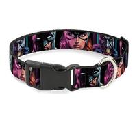 DC Comics Pet Collar, Dog Collar Plastic Buckle, Batman Batgirl and Joker Comic Book Cover Face Close Ups Blac, 15 to 24 Inches 1.0 Inch Wide
