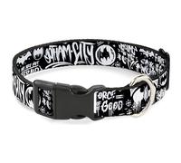 DC Comics Pet Collar, Dog Collar Plastic Buckle, Batman Gotham City Graffiti Collage Black White, 7 to 8.5 Inches 0.5 Inch Wide