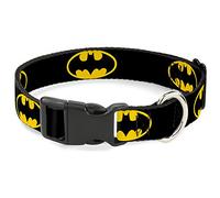 DC Comics Pet Collar, Dog Collar Plastic Buckle, Batman Shield Black Yellow, 16 to 23 Inches 1.5 Inch Wide