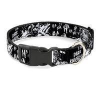 DC Comics Pet Collar, Dog Collar Plastic Buckle, Batman The Dark Knight and Joker Smiling Close Up Black, 20 to 31 Inches 1.5 Inch Wide