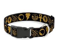 DC Comics Pet Collar, Dog Collar Plastic Buckle, Black Adam Justice Society Icons Black Orange, 15 to 24 Inches 1.0 Inch Wide