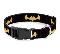 DC Comics Pet Collar, Dog Collar Plastic Buckle, DC League of Super Pets Batman Bat Logo Black Yellow, 16 to 23 Inches 1.5 Inch Wide