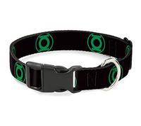 DC Comics Pet Collar, Dog Collar Plastic Buckle, DC League of Super Pets Green Lantern Logo Black Green, 15 to 24 Inches 1.0 Inch Wide
