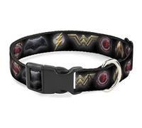 DC Comics Pet Collar, Dog Collar Plastic Buckle, Justice League 2017 Superhero Icons Black, 20 to 31 Inches 1.5 Inch Wide