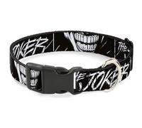 DC Comics Pet Collar, Dog Collar Plastic Buckle, The Joker Smiling Eyes Sketch Close Up Black White, 15 to 24 Inches 1.0 Inch Wide