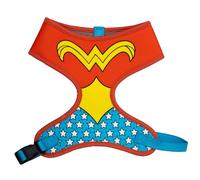 DC Comics Pet Harness, Dog Collar Plastic Buckle, Wonder Woman Character Close Up Bodice Blue Red