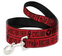 DC Comics Pet Leash, Dog Leash, Black Adam Justice Society Icons and Text Red Black, 6 Feet Long 1.5 Inch Wide