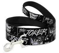 DC Comics Pet Leash, Dog Leash, The Joker Smiling Eyes Sketch Close Up Black White, 6 Feet Long 1.5 Inch Wide