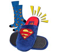 DC Comics Superman Funny Slippers Men Black Mens Funky Slipper Blue Slides 10-11.5 Superman Slippers + Socks 6.5-10.5