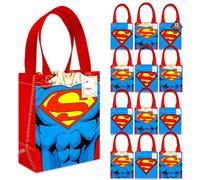 DC Comics Superman Party Favor Bags Set - 12 Pack 8" Superhero Goodie Bags for Kids Bulk Reusable Mini Totes | Superman Birthday Party Supplies