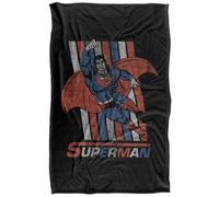 DC comics Superman Retro Stripe Blanket Black/blue/red (152Cm X 127Cm)
