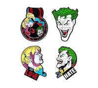 DC Comics Unisex Adult Joker and Harley Quinn Face Enamel Lapel Pin Set (4 piece), Multi Color, One Size, One Size, enamel